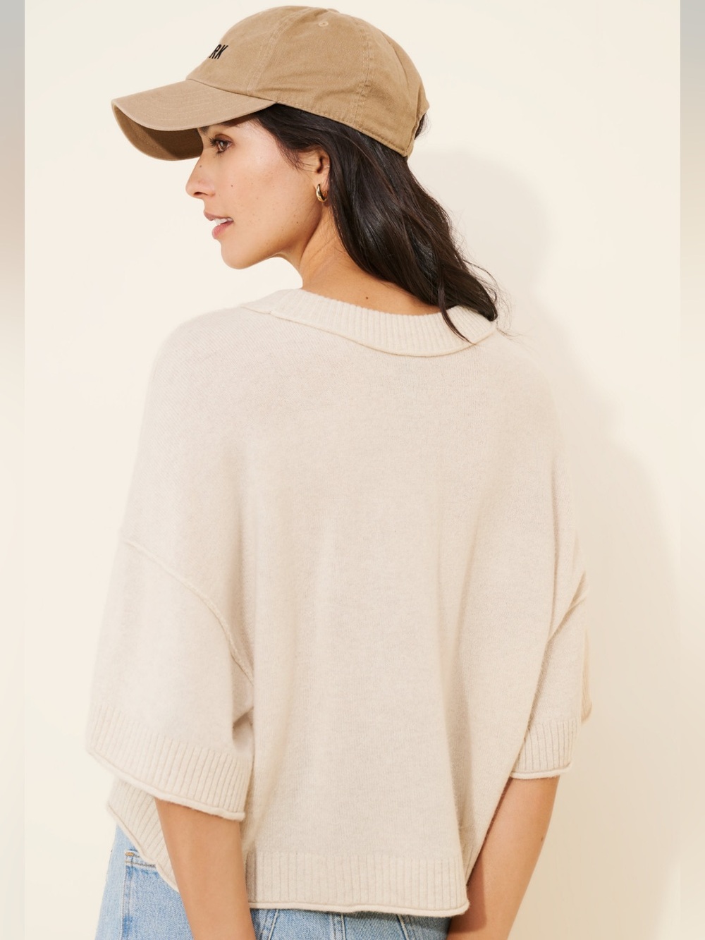 Anthropologie The Goldie Crew-Neck Cashmere Sweater Short Sleeve Ivory Small - Picture 3 of 12